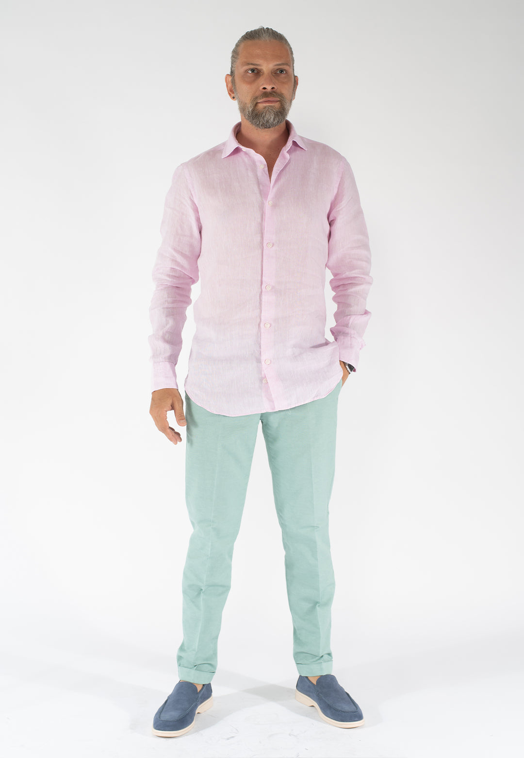 Camicia uomo in lino lavato con collo Truzzi