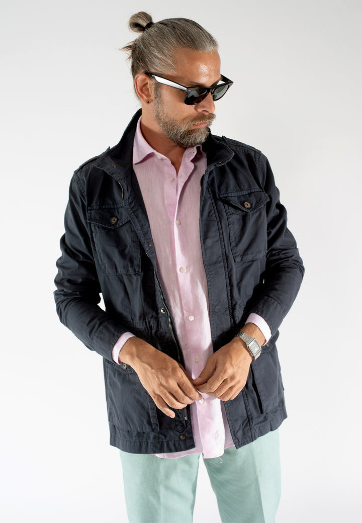 Camicia uomo in lino lavato con collo Truzzi