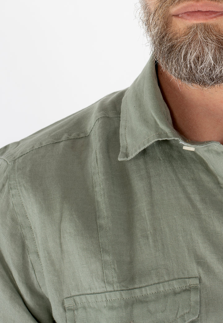 Camicia uomo in lino a maniche corte con due taschini