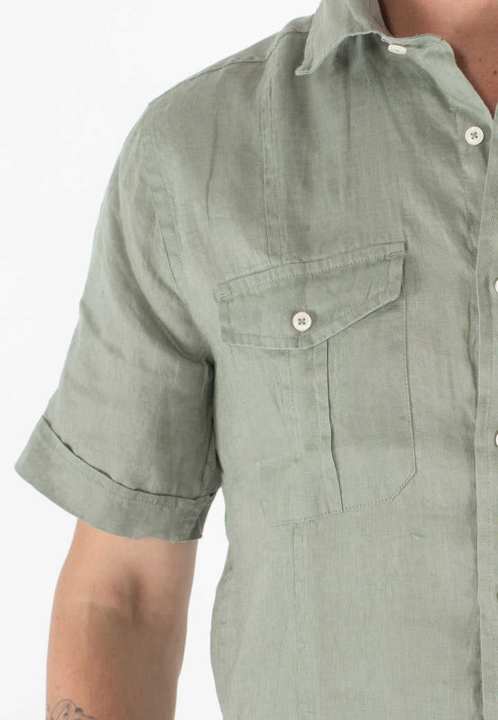 Camicia uomo in lino a maniche corte con due taschini