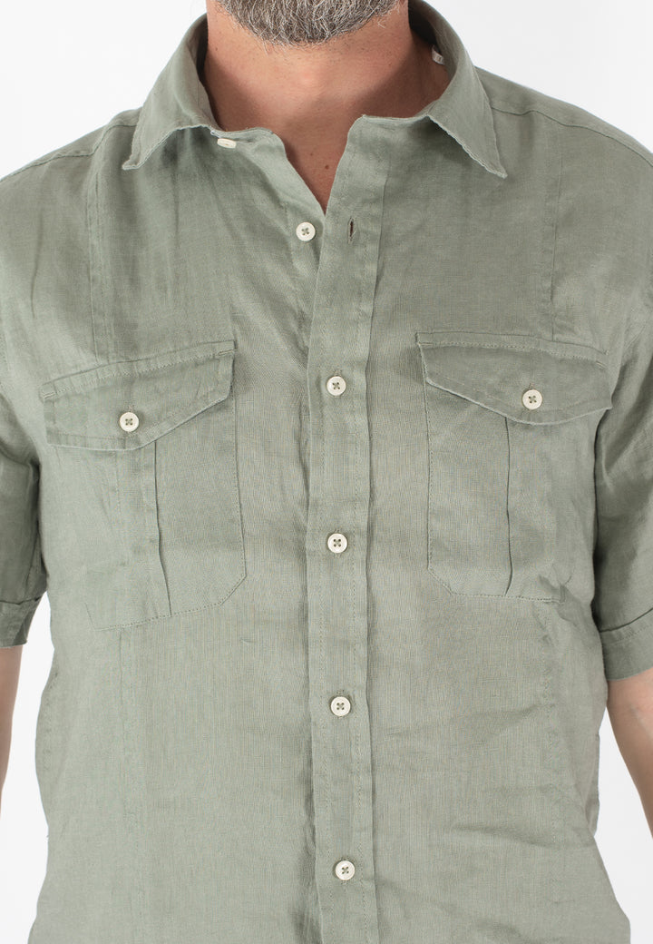 Camicia uomo in lino a maniche corte con due taschini