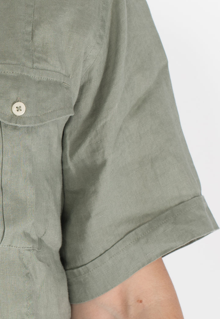 Camicia uomo in lino a maniche corte con due taschini