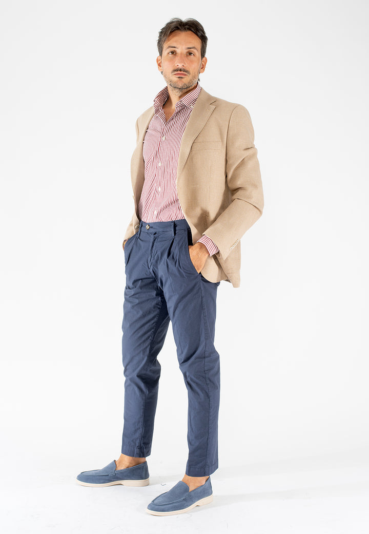 Camicia uomo a righe bordeaux e bianche custom fit in cotone