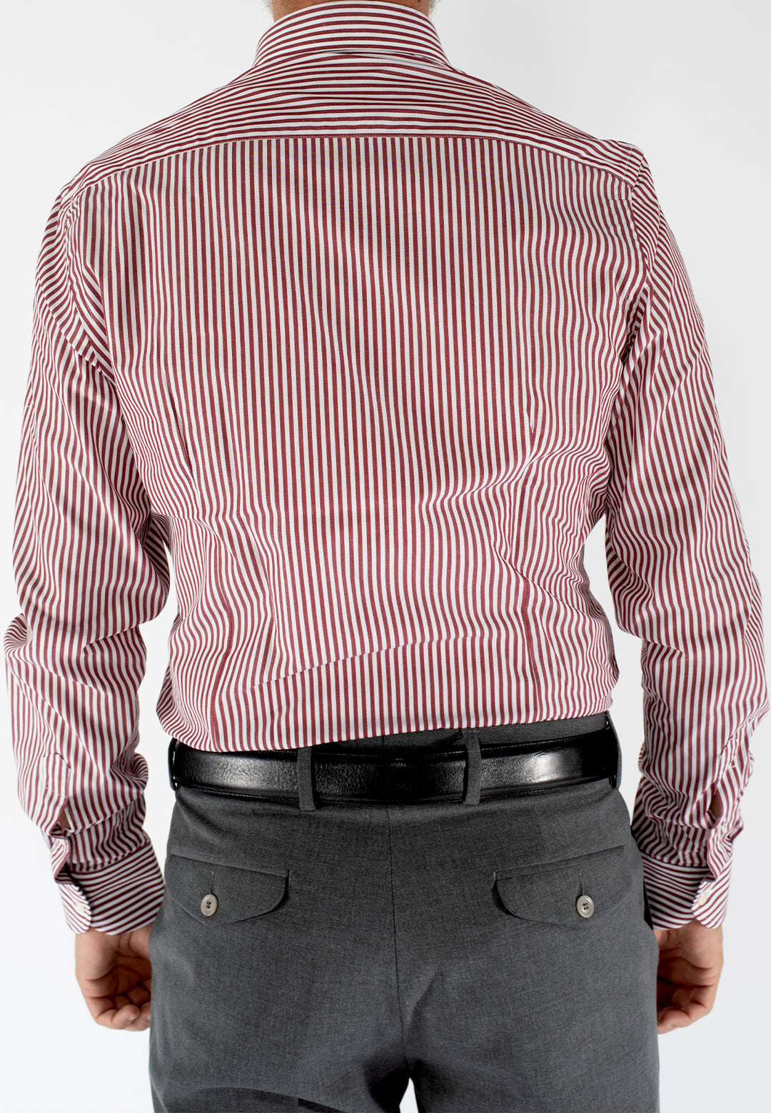 Camicia uomo a righe bordeaux e bianche custom fit in cotone