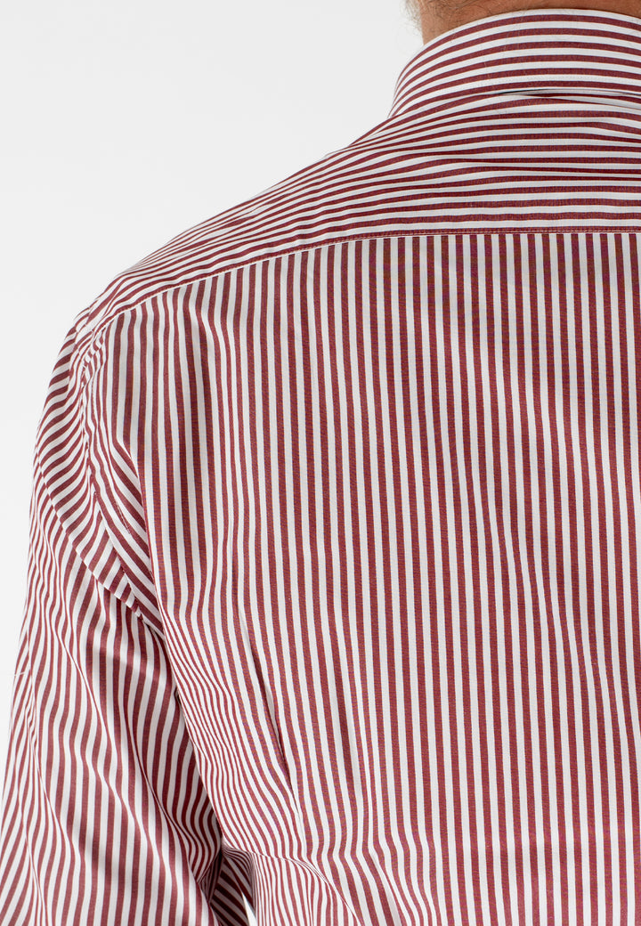 Camicia uomo a righe bordeaux e bianche custom fit in cotone