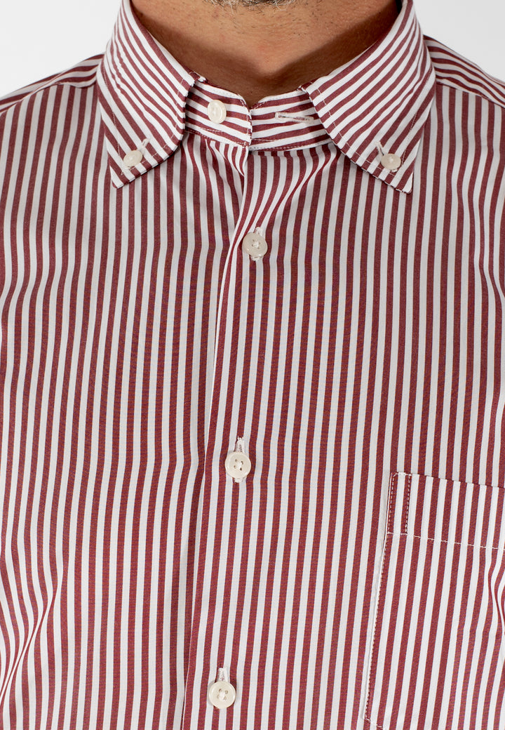 Camicia uomo a righe bordeaux e bianche custom fit in cotone