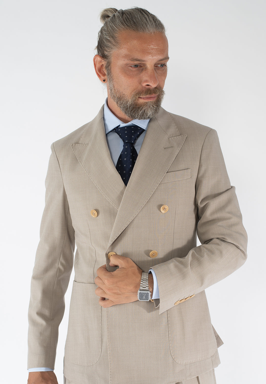 Cravatta uomo blu con fantasia ad anelli bianchi in pura seta