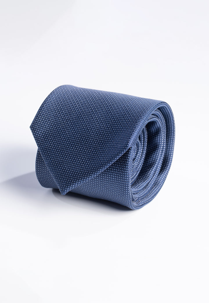 Cravatta uomo blu con micro puntini bianchi in pura seta