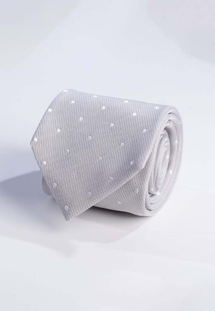 Cravatta uomo grigio perla con micro pois tono su tono in pura seta