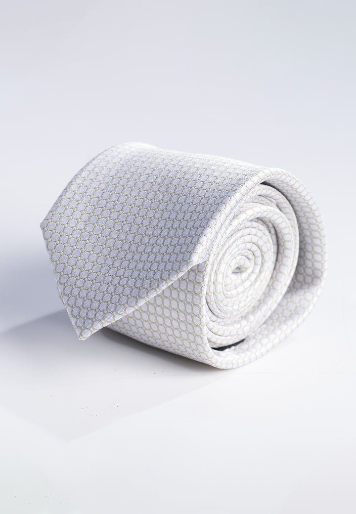 Cravatta uomo grigio perla con micro trama geometrica in pura seta