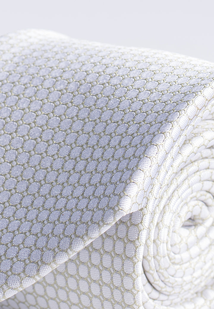 Cravatta uomo grigio perla con micro trama geometrica in pura seta