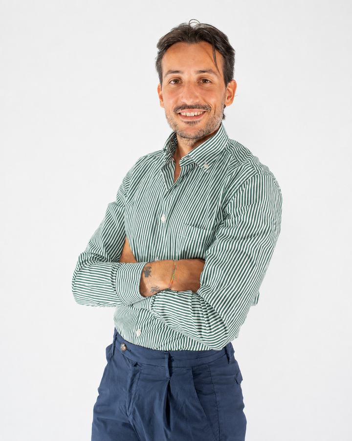 Camicia uomo a righe Custom Fit in cotone con collo Button Down