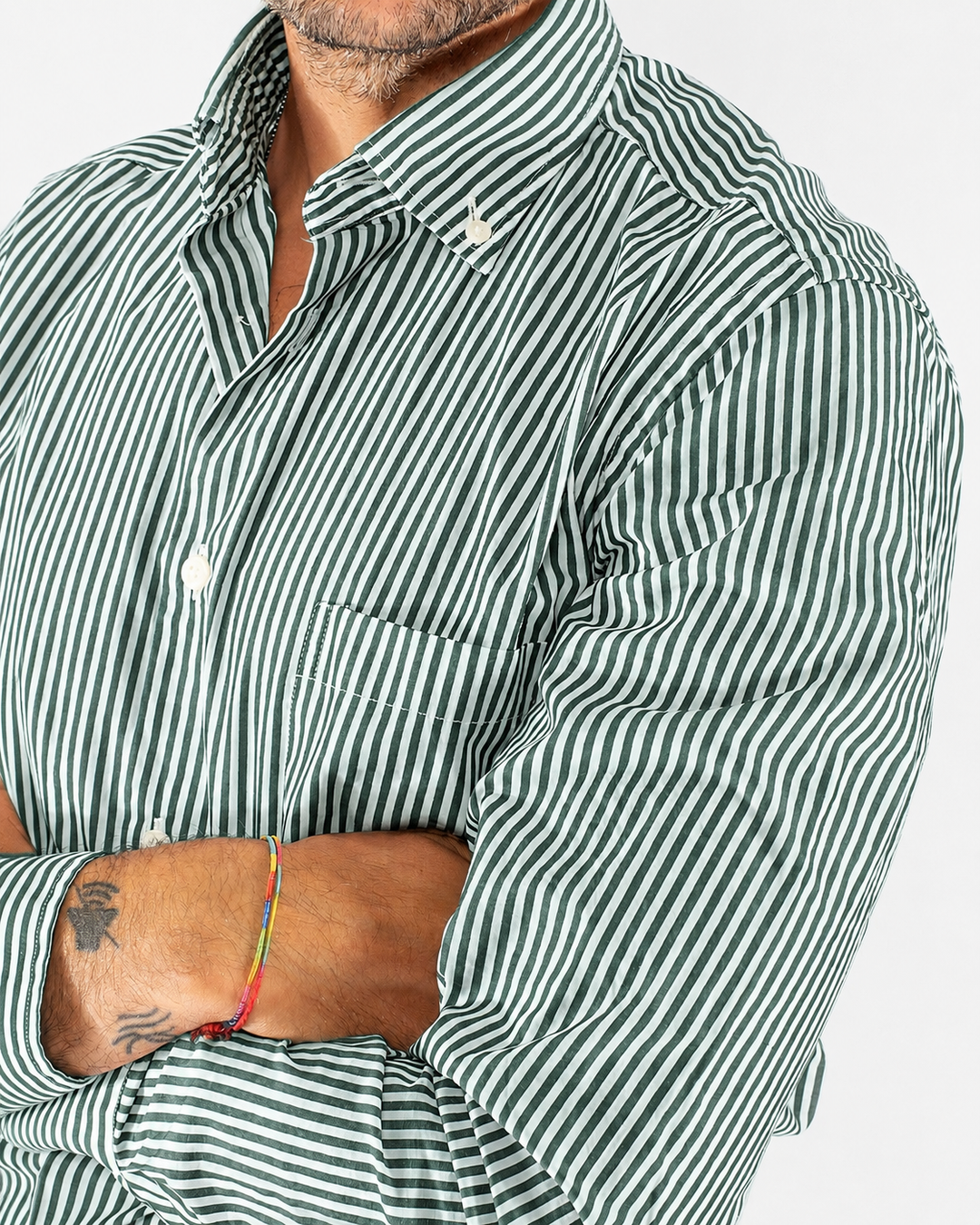 Camicia uomo a righe Custom Fit in cotone con collo Button Down