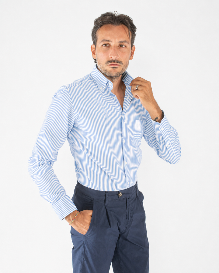 Camicia uomo a righe Custom Fit in cotone con collo Button Down