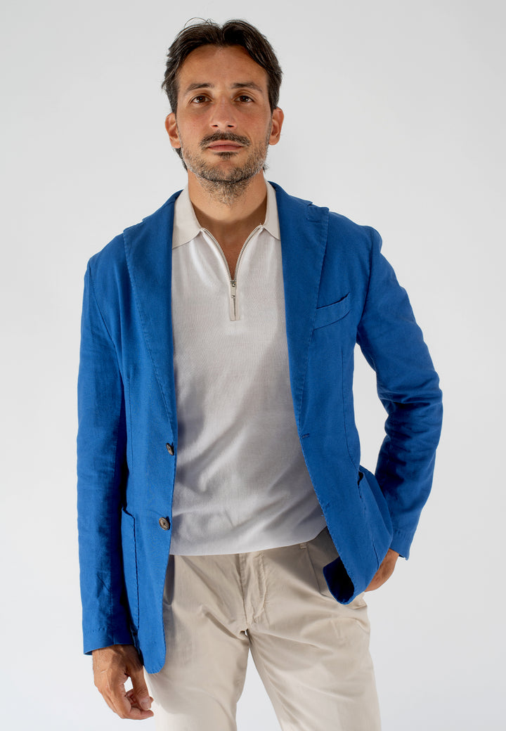 Giacca uomo in lino con tasche a toppa