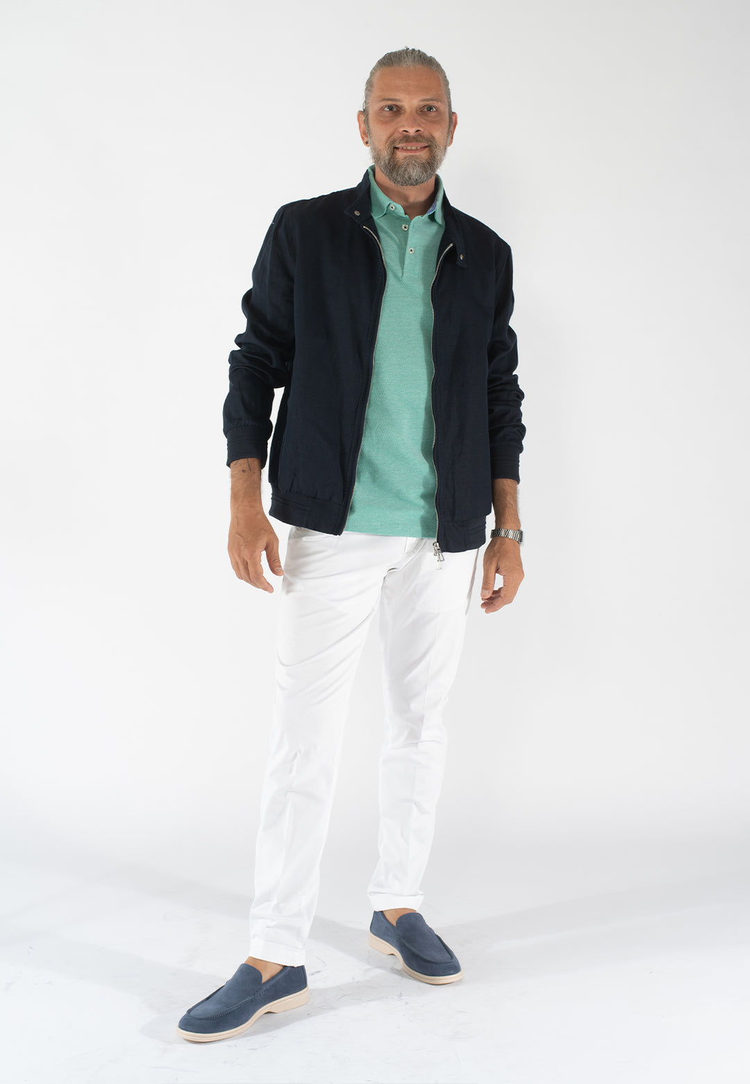 Giubbino uomo in lino e cotone con zip