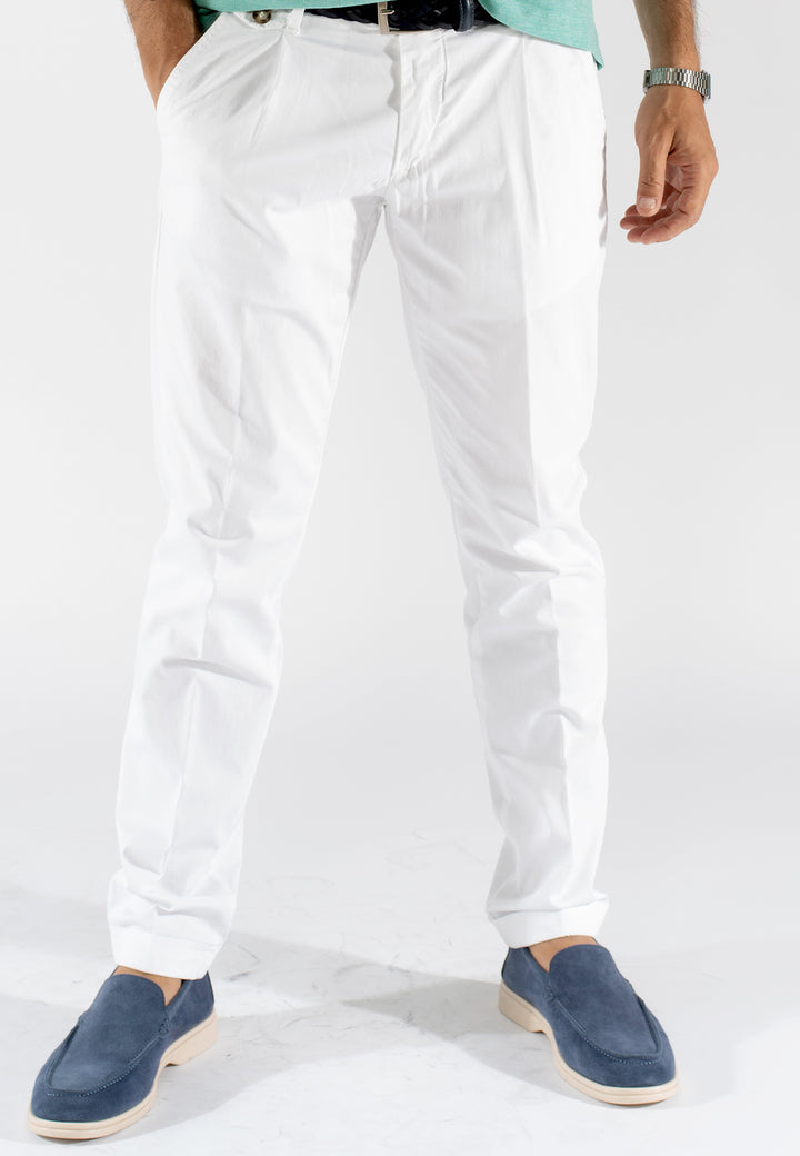Pantalone uomo in cotone con pince e fondo con risvolto