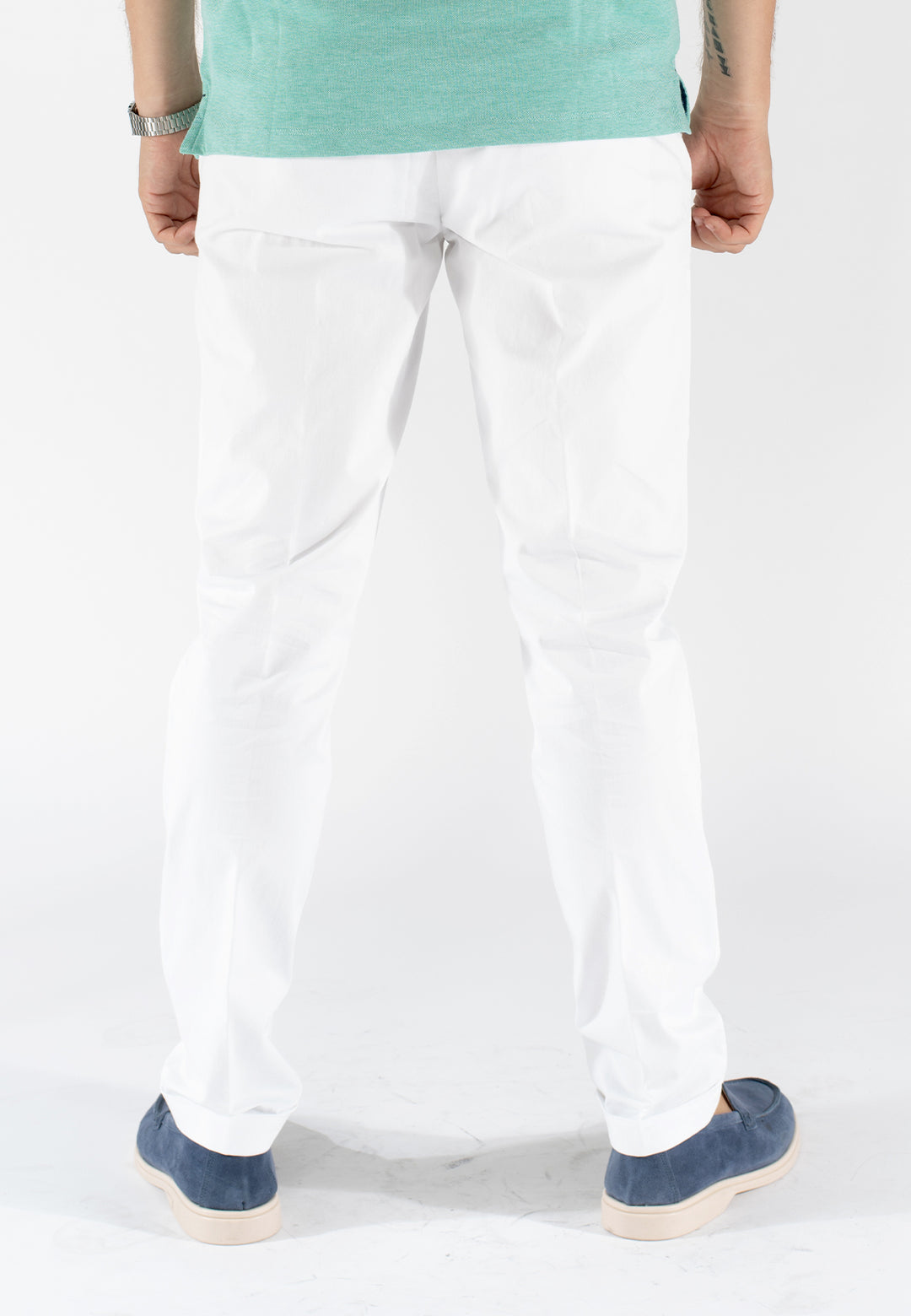 Pantalone uomo in cotone con pince e fondo con risvolto