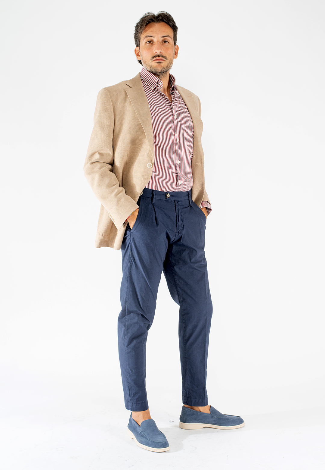 Pantalone uomo in cotone elasticizzato con pince
