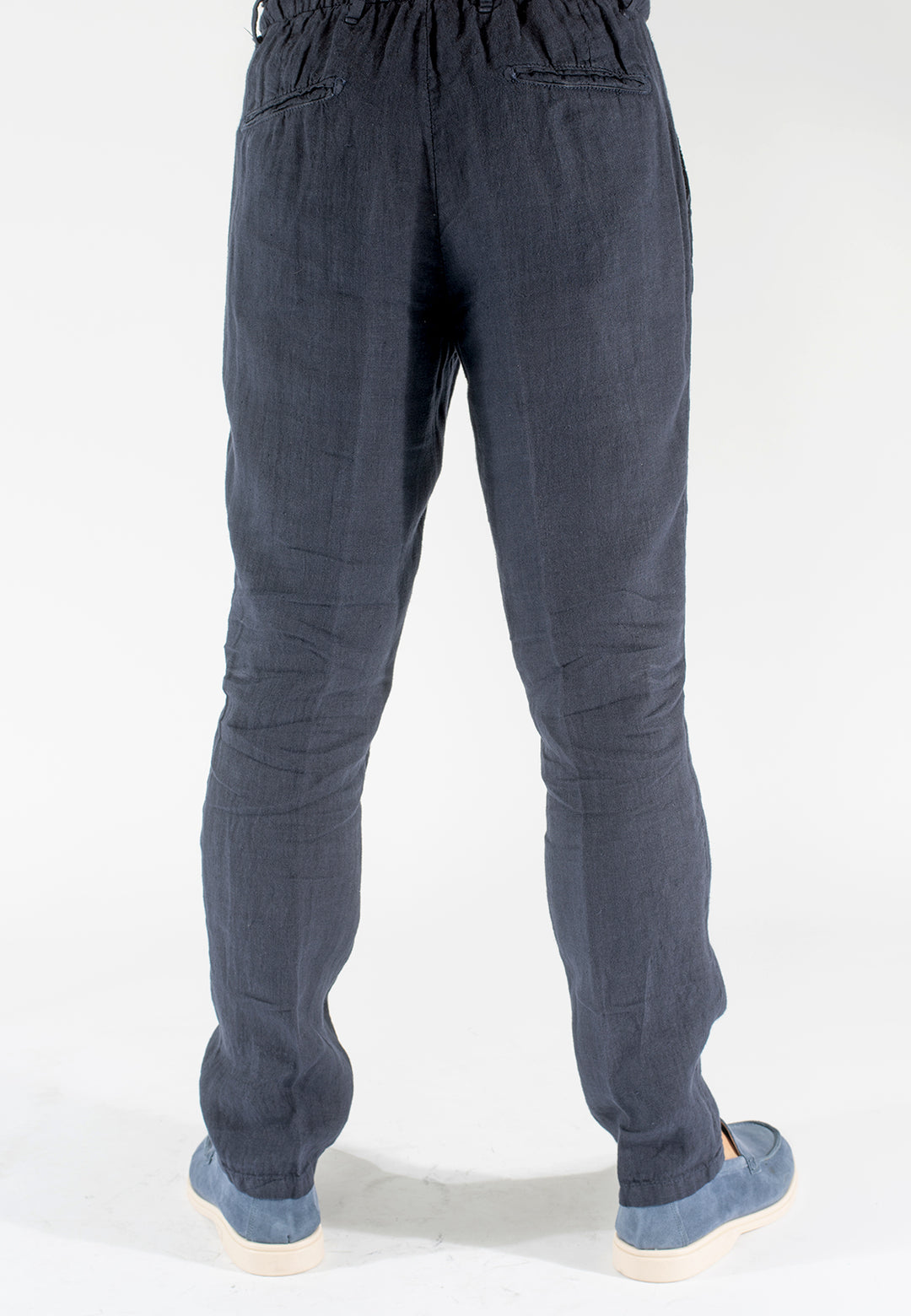 Pantalone uomo in puro lino con pince e coulisse