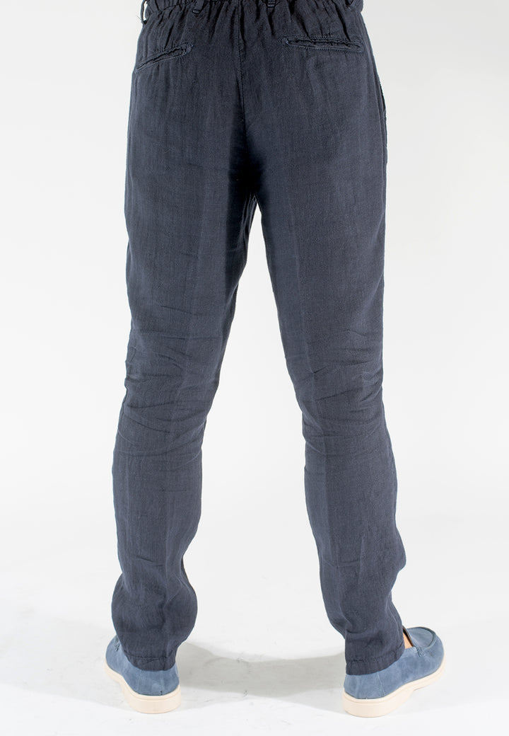 Pantalone uomo in puro lino con pince e coulisse