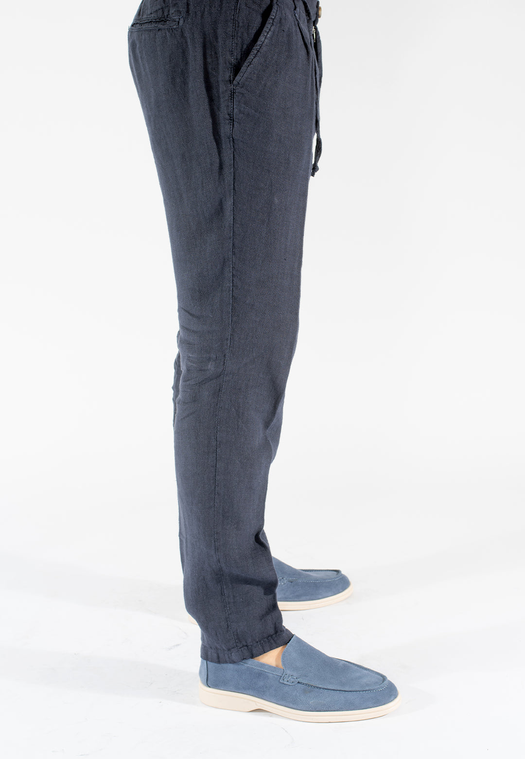 Pantalone uomo in puro lino con pince e coulisse