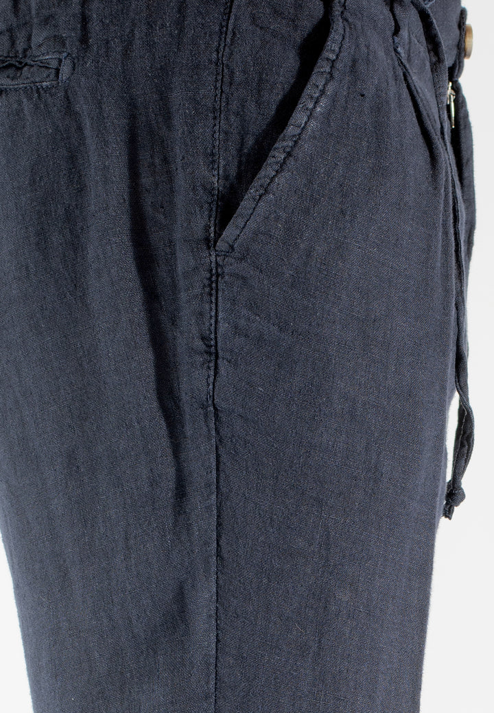 Pantalone uomo in puro lino con pince e coulisse