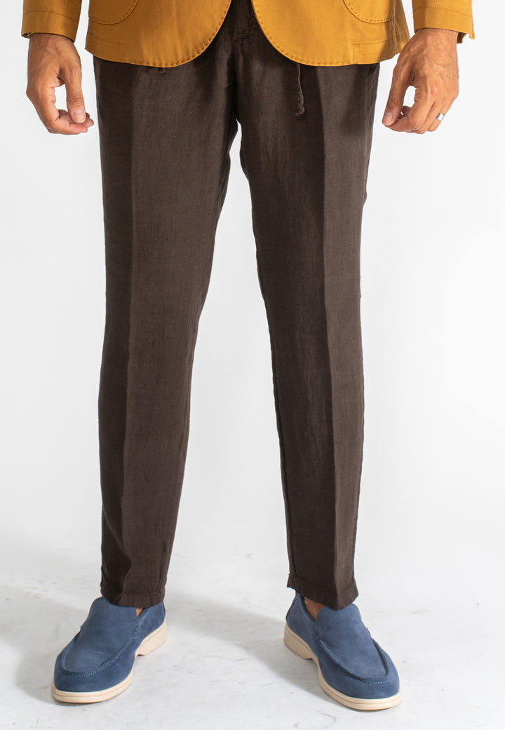 Pantalone uomo in puro lino con pince e coulisse