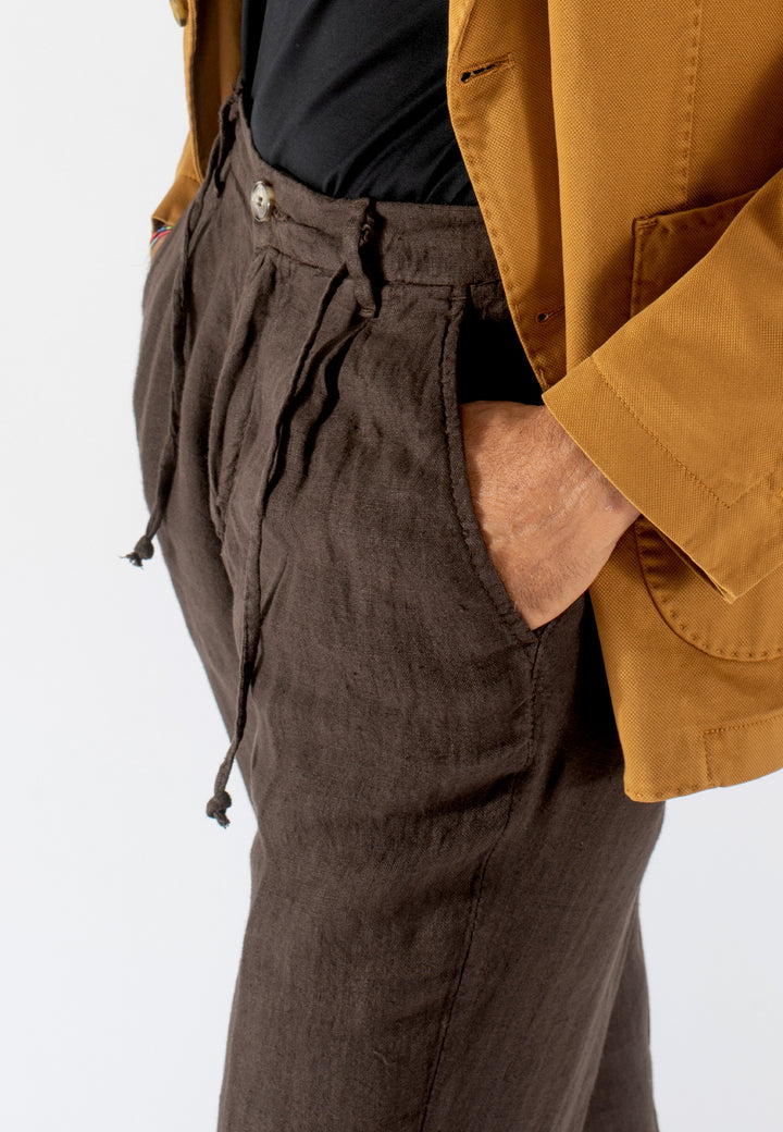 Pantalone uomo in puro lino con pince e coulisse