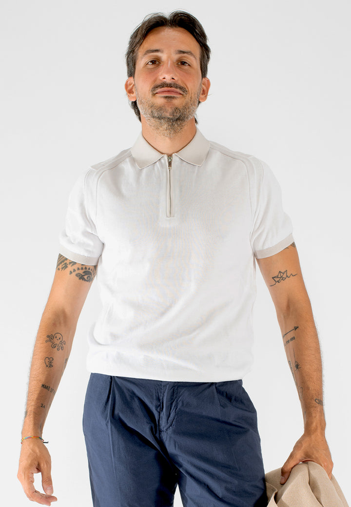 Polo uomo con zip e collo a contrasto