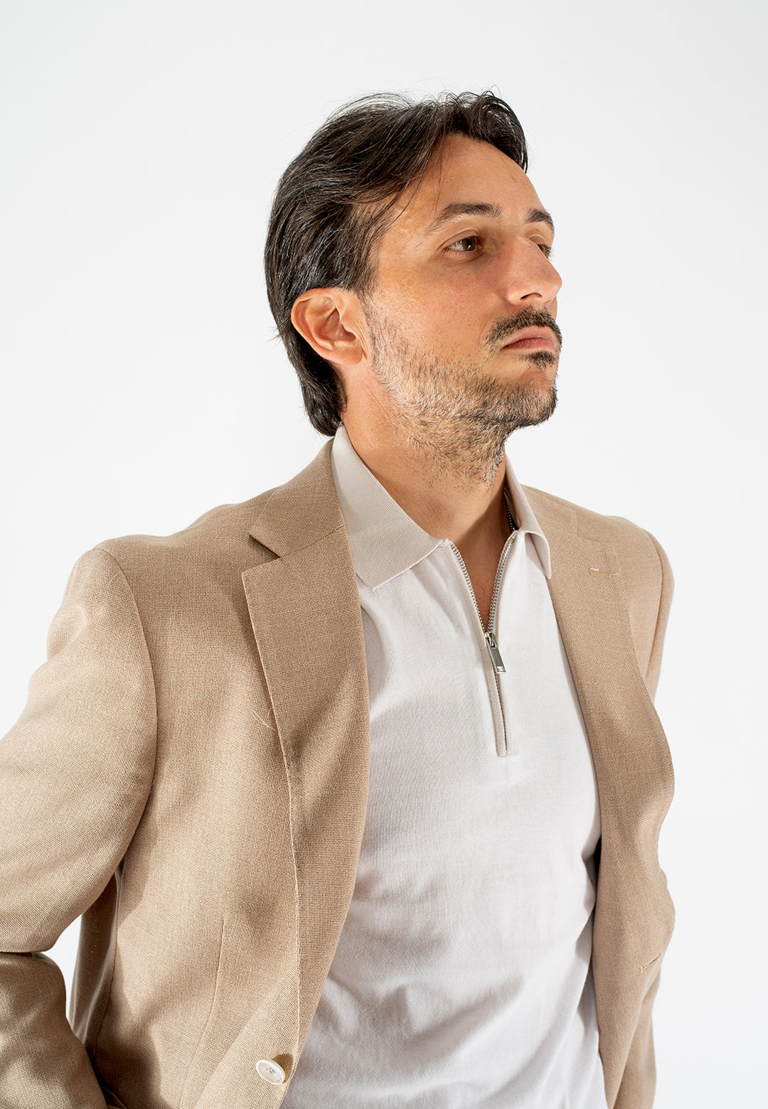 Polo uomo con zip e collo a contrasto