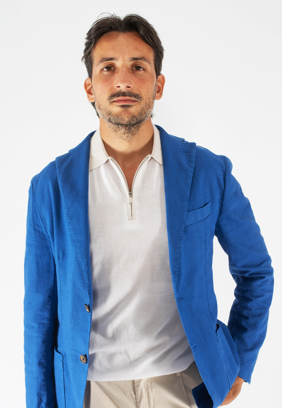 Polo uomo con zip e collo a contrasto