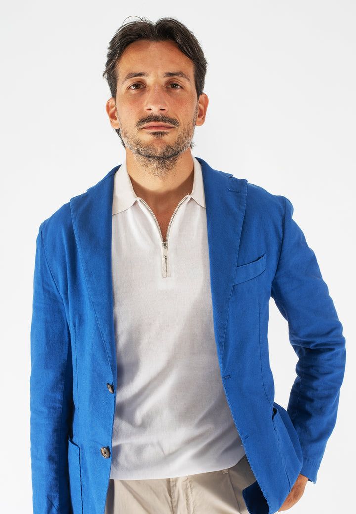Polo uomo con zip e collo a contrasto