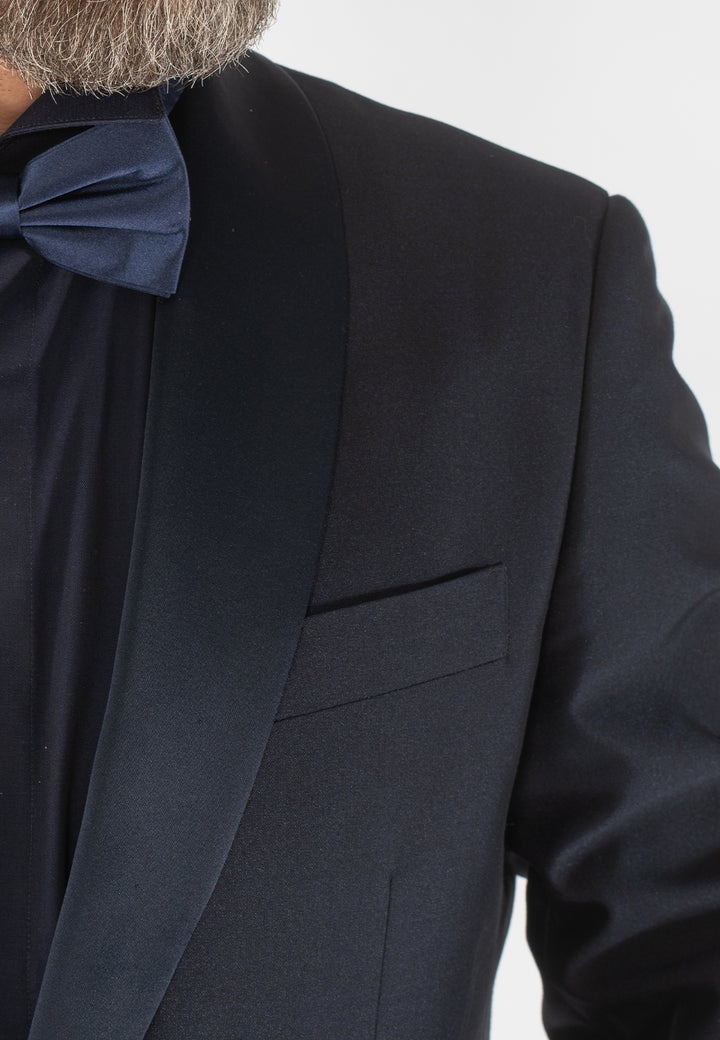 Smoking uomo con collo a scialle, fascia e papillon