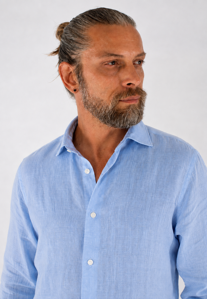 Camicia uomo in lino lavato con collo Truzzi