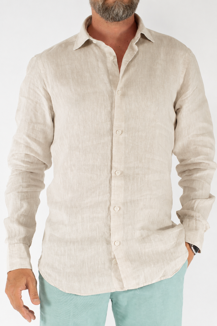 Camicia uomo in lino lavato con collo Truzzi