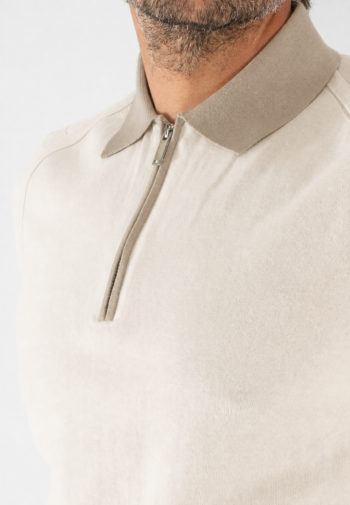 Polo uomo con zip e collo a contrasto
