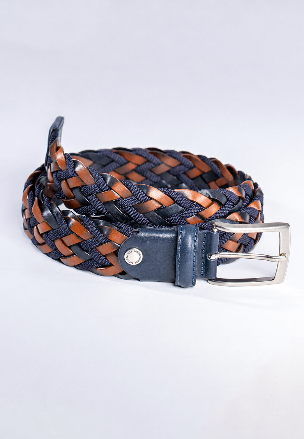 Cintura uomo intrecciata con finiture in pelle