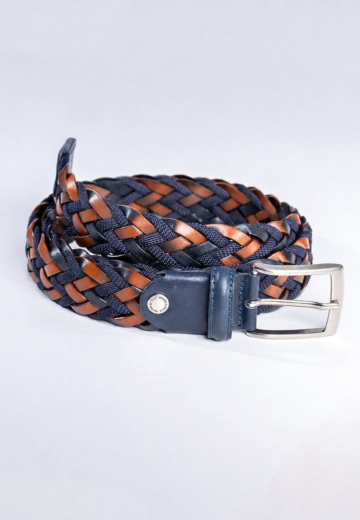 Cintura uomo intrecciata con finiture in pelle