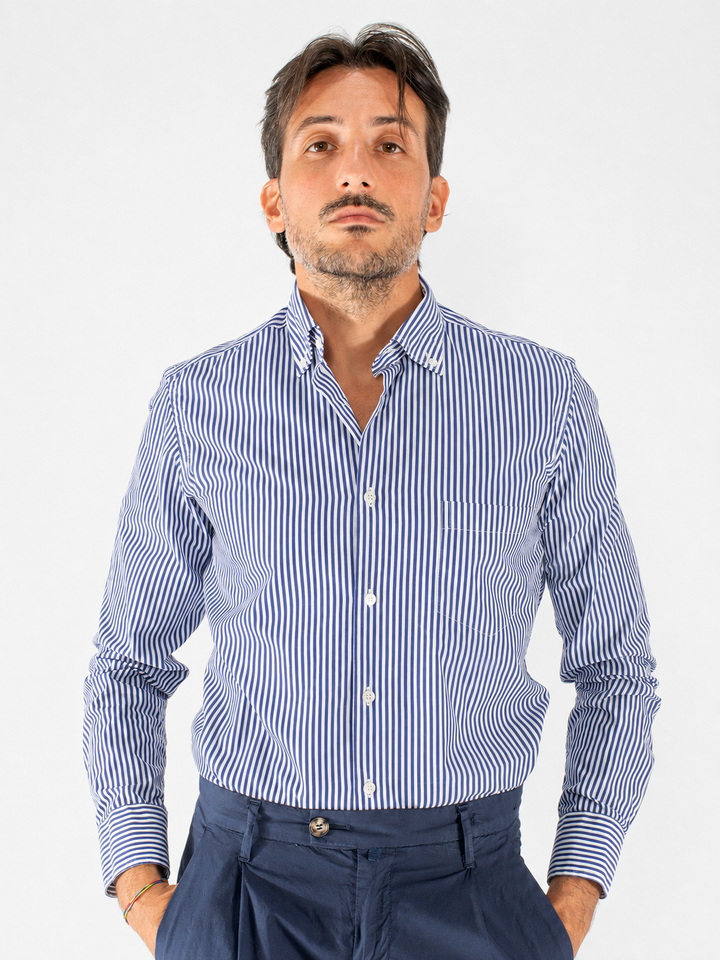 Camicia uomo a righe Custom Fit in cotone con collo Button Down