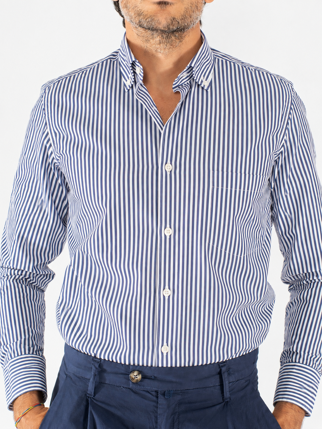 Camicia uomo a righe Custom Fit in cotone con collo Button Down