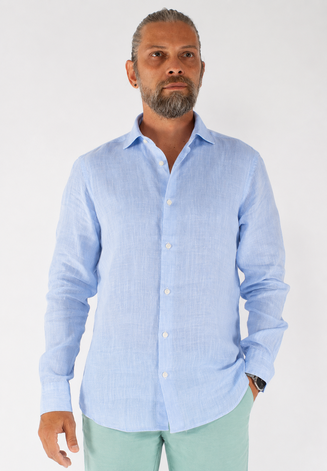 Camicia uomo in lino lavato con collo Truzzi