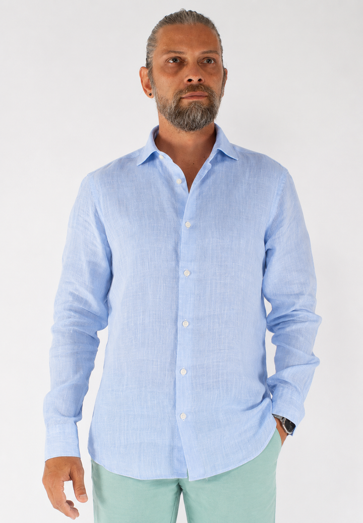 Camicia uomo in lino lavato con collo Truzzi