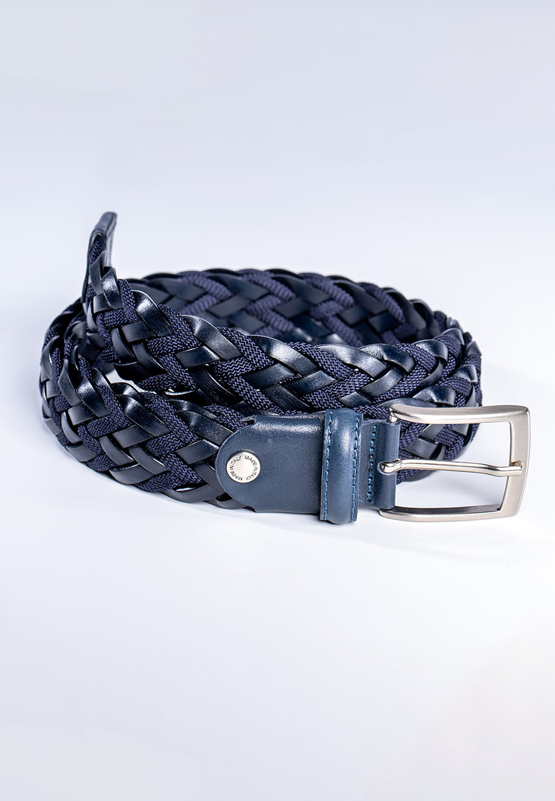 Cintura uomo intrecciata con finiture in pelle