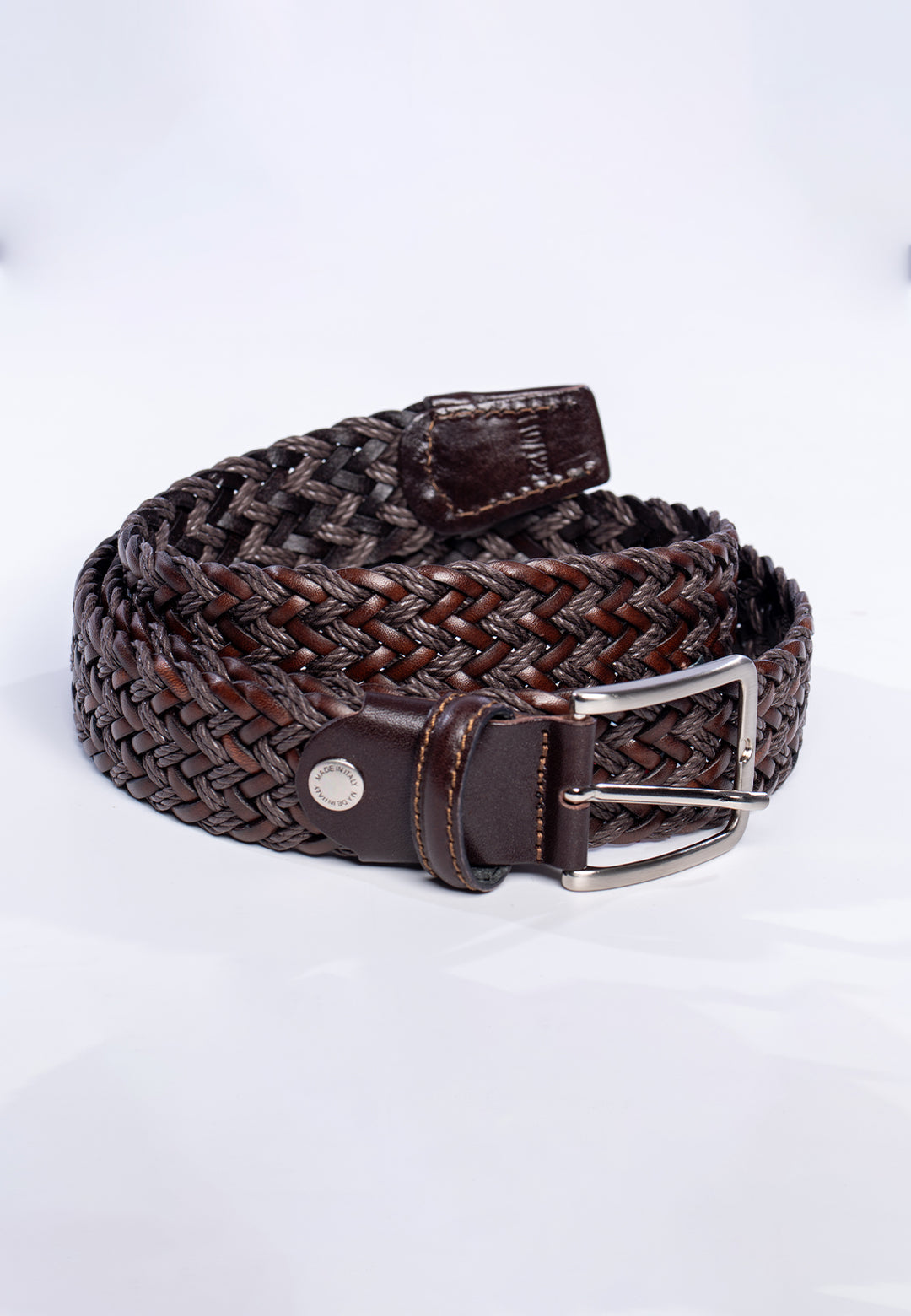 Cintura uomo intrecciata con finiture in pelle