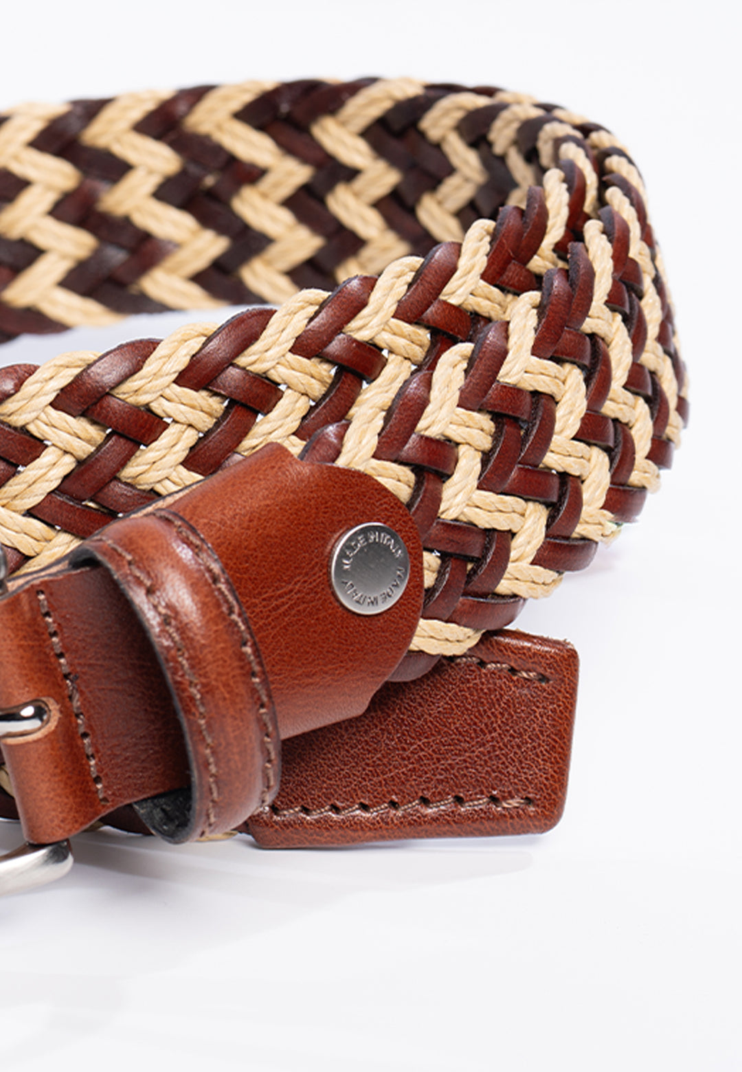 Cintura uomo intrecciata con finiture in pelle