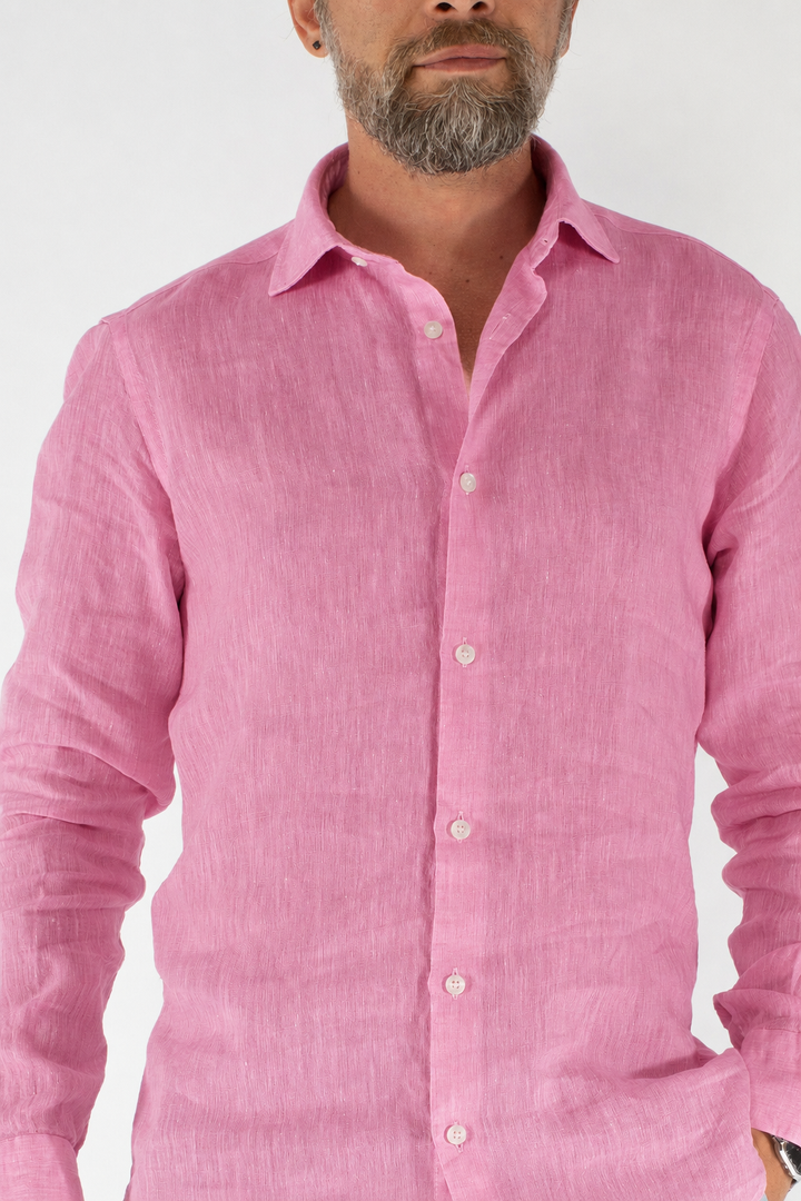 Camicia uomo in lino lavato con collo Truzzi