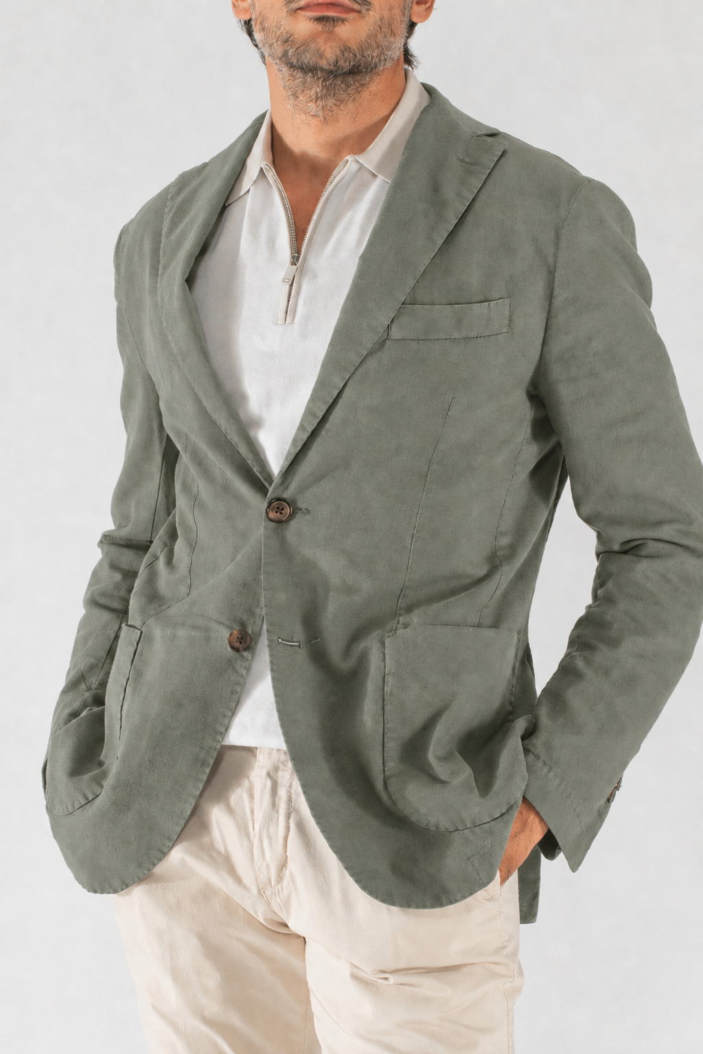 Giacca uomo in lino con tasche a toppa