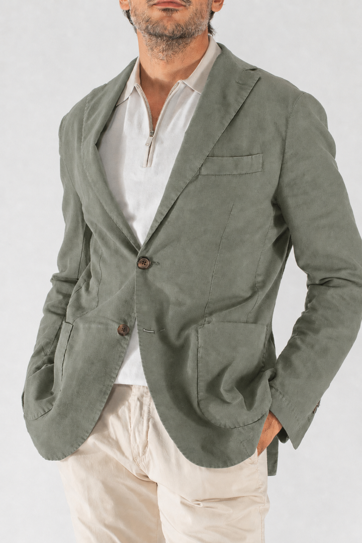 Giacca uomo in lino con tasche a toppa