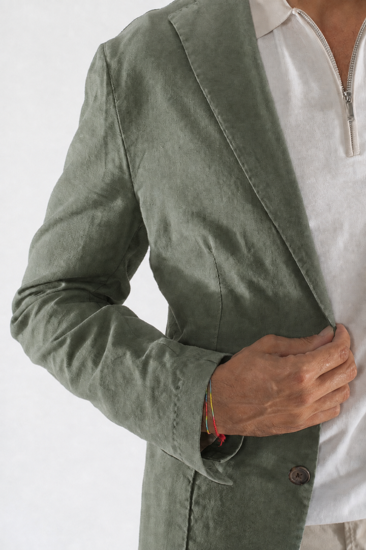 Giacca uomo in lino con tasche a toppa